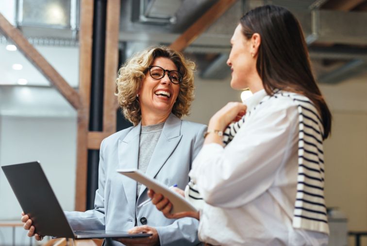 People happily working together